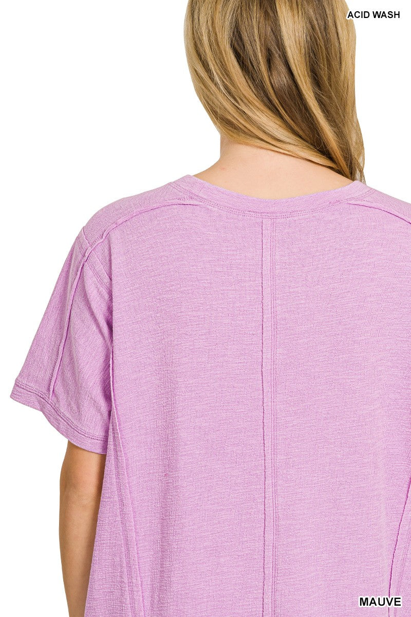 Zenana Washed Slub Short Sleeve Dress With Pockets 60b9a5f41a0447429603f25b6e83bf11-Max