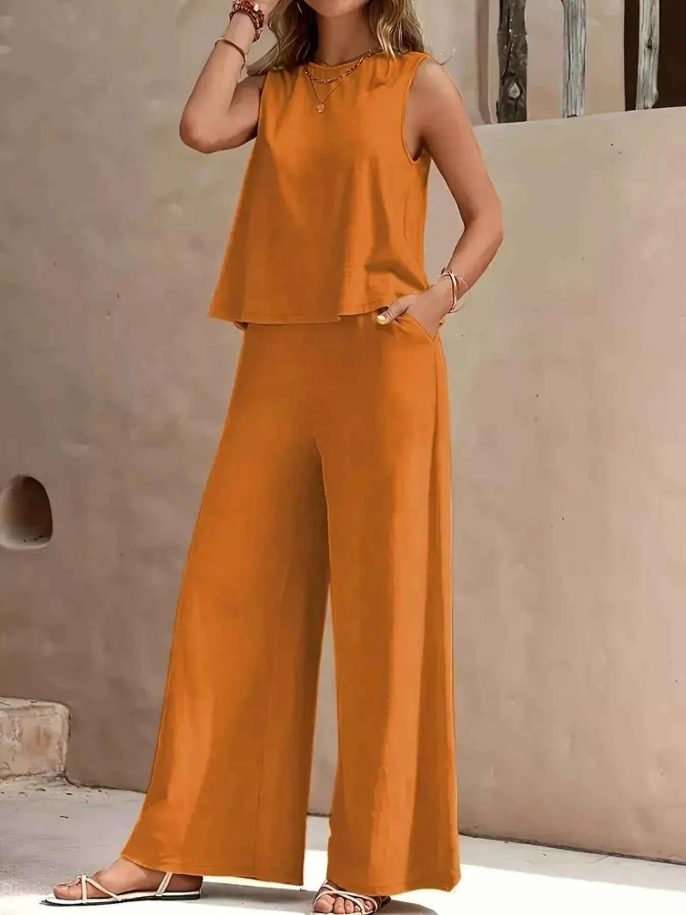 Sleeveless Top and Wide Leg Pants Set Orange-Red 60c31d88-b5a4-4e5e-9d6b-c817327db746-Max-Origin