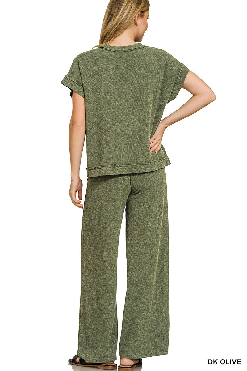 Zenana Washed Slub Short Sleeve Tee & Long Pants Set 60c3fdeb61af4e7081ecedb54b793ee5-Max