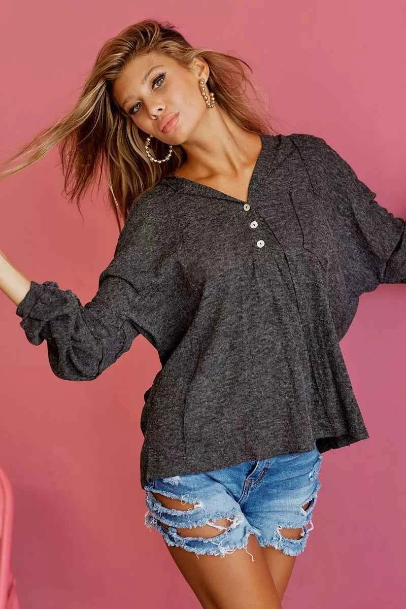 BiBi Textured Knit Hoodie with Buttoned Placket 60c56aa1-4804-4571-99f3-7ea8647184a6-Max-Origin