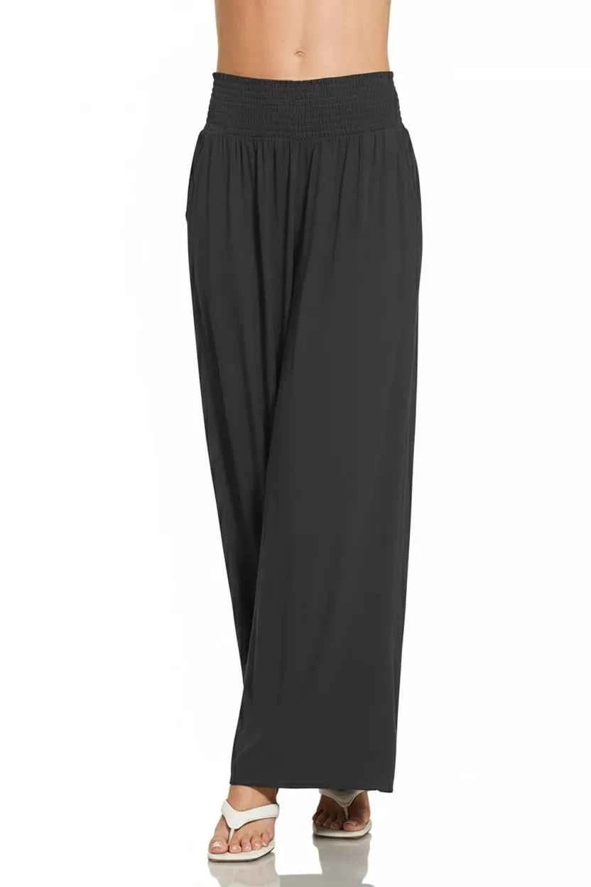 Zenana Smocked Waistband Wide Leg Lounge Pants 60cda358-d54a-498f-b0df-e69d74aa70ec-Max-Origin