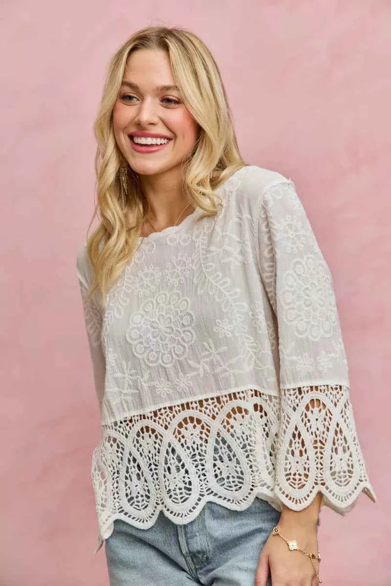 SO ME Floral Embroidered Crochet Lace Trimmed Top 60cf674bfb5348239757a366faac6607-Max-Origin