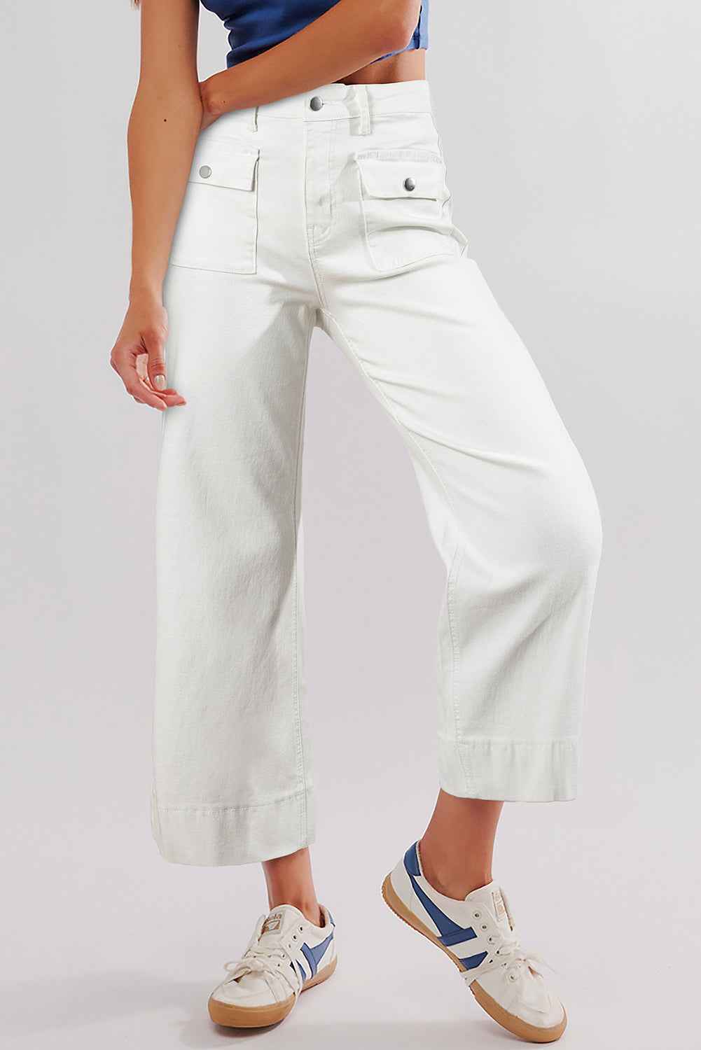 Brown Flap Pockets Front Straight Cropped Jeans 60cfe5ae300a7699