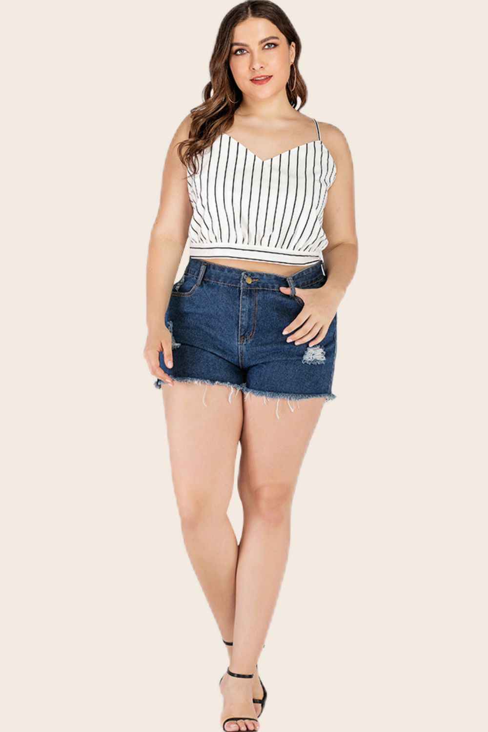Plus Size Striped Tie-Back Cropped Cami 60d63edfcb974f3d8dc01d8575133cb0-Max