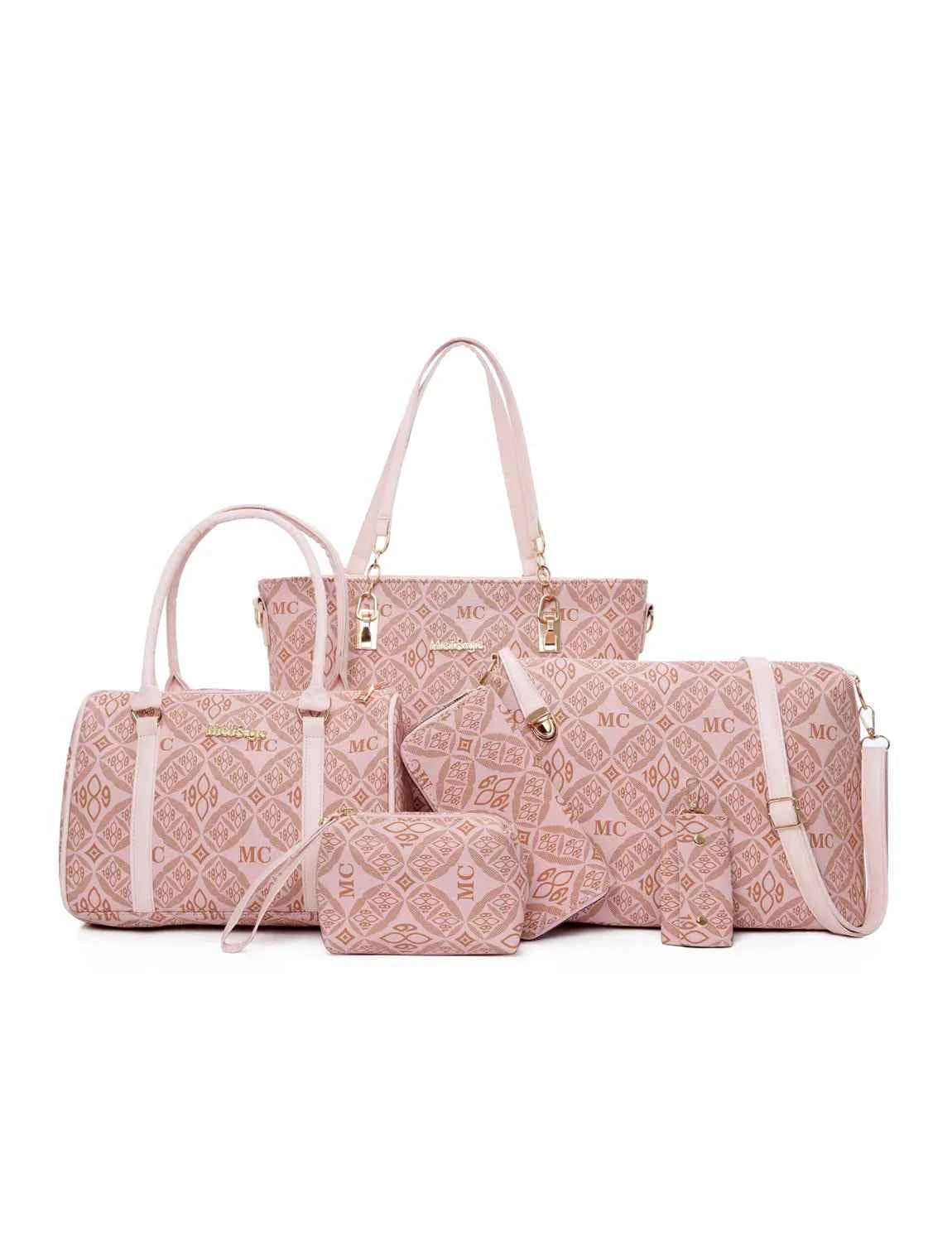 6-Piece Geometric Pattern Bag Set Pink onesize 60e3416bcd23480594e7b51072be6d01-Max-Origin