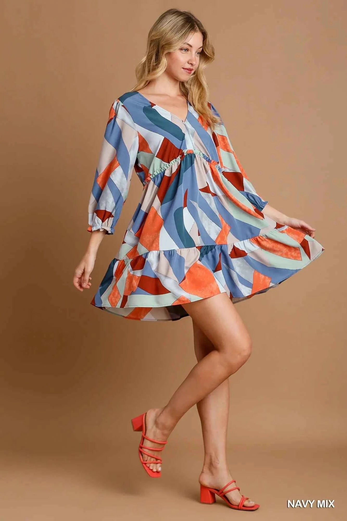 Abstract V-Neck Tiered Printed Dress 60e43ad1-6a94-4794-9d4d-a84c884e5064-Max-Origin