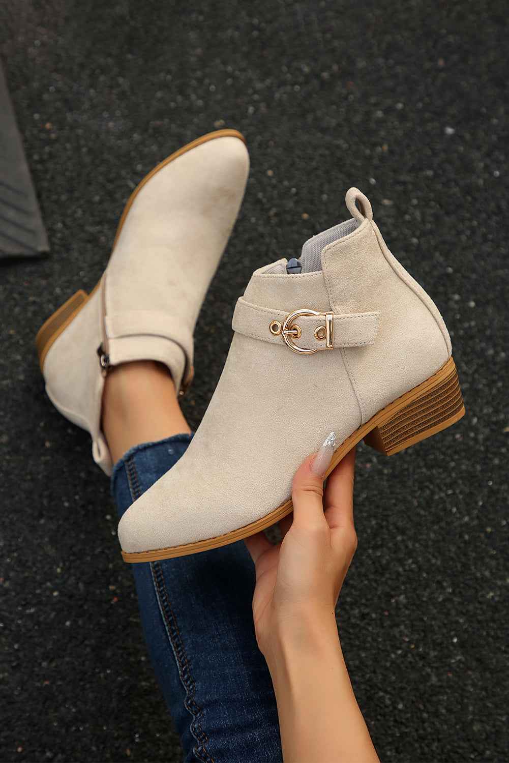 Beige Retro Pointed Toe Ankle Boots 60f25cd828f17dee