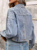 Pearl Embellished Cropped Denim Jacket 60f35984-8e98-44a1-a470-79ac44b11f64-Max-Origin