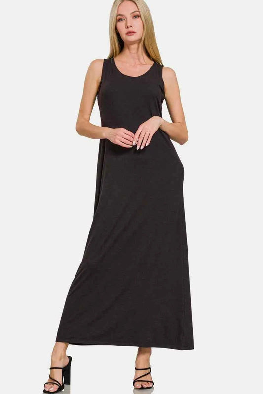 Zenana Scoop Neck Wide Strap Tank Dress Black 60f552f3-3b97-42bc-9b00-a075f8f0f4a6-Max