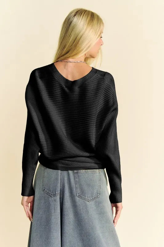 Davi & Dani Round Neck Batwing Sleeve Sweater 60f9afd4-a35a-4442-9aca-5e42cbc30b2e-Max