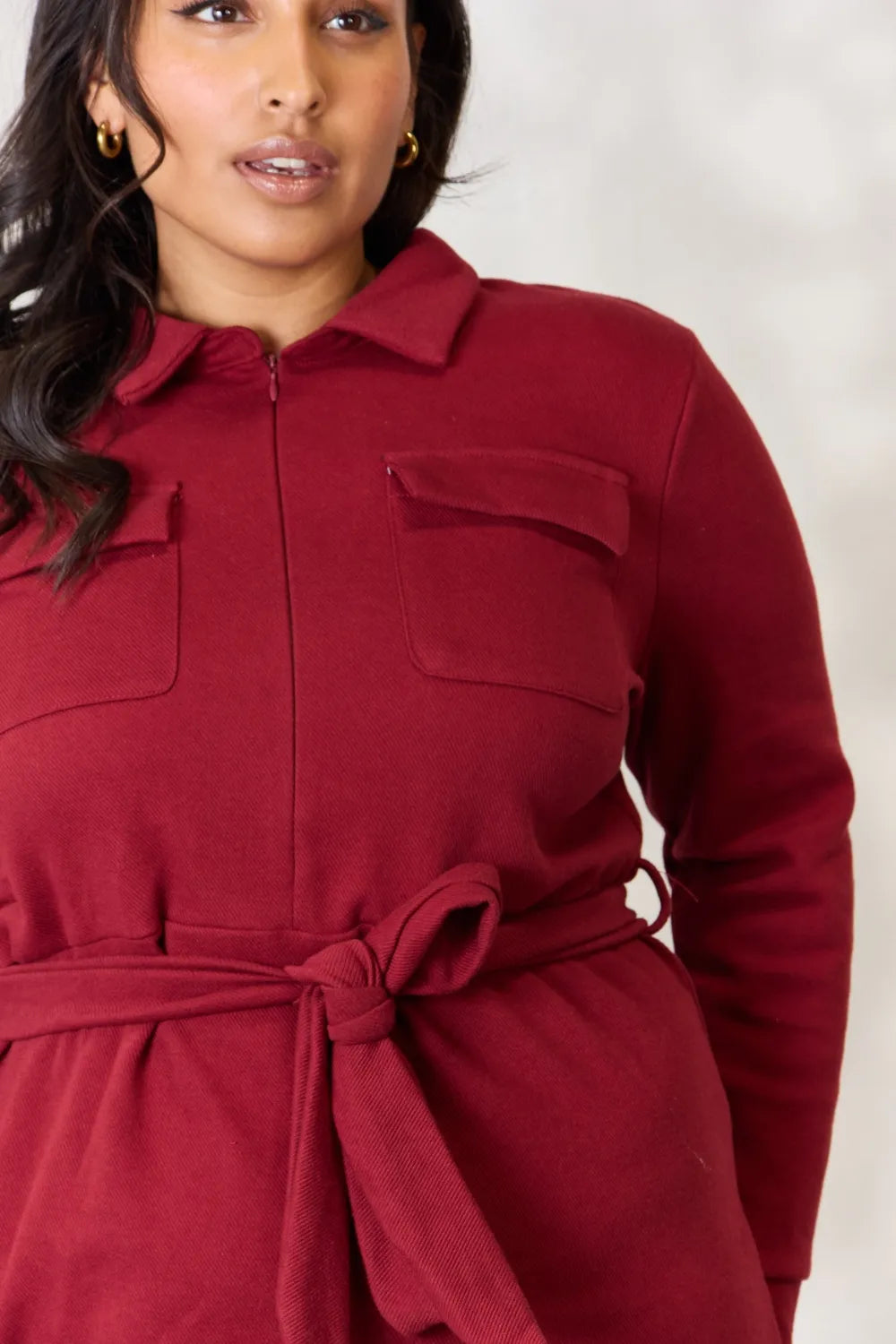 Culture Code Full Size Tie Front Half Zip Long Sleeve Shirt Dress 60feba255f72471996fd98482e38ee86-Max