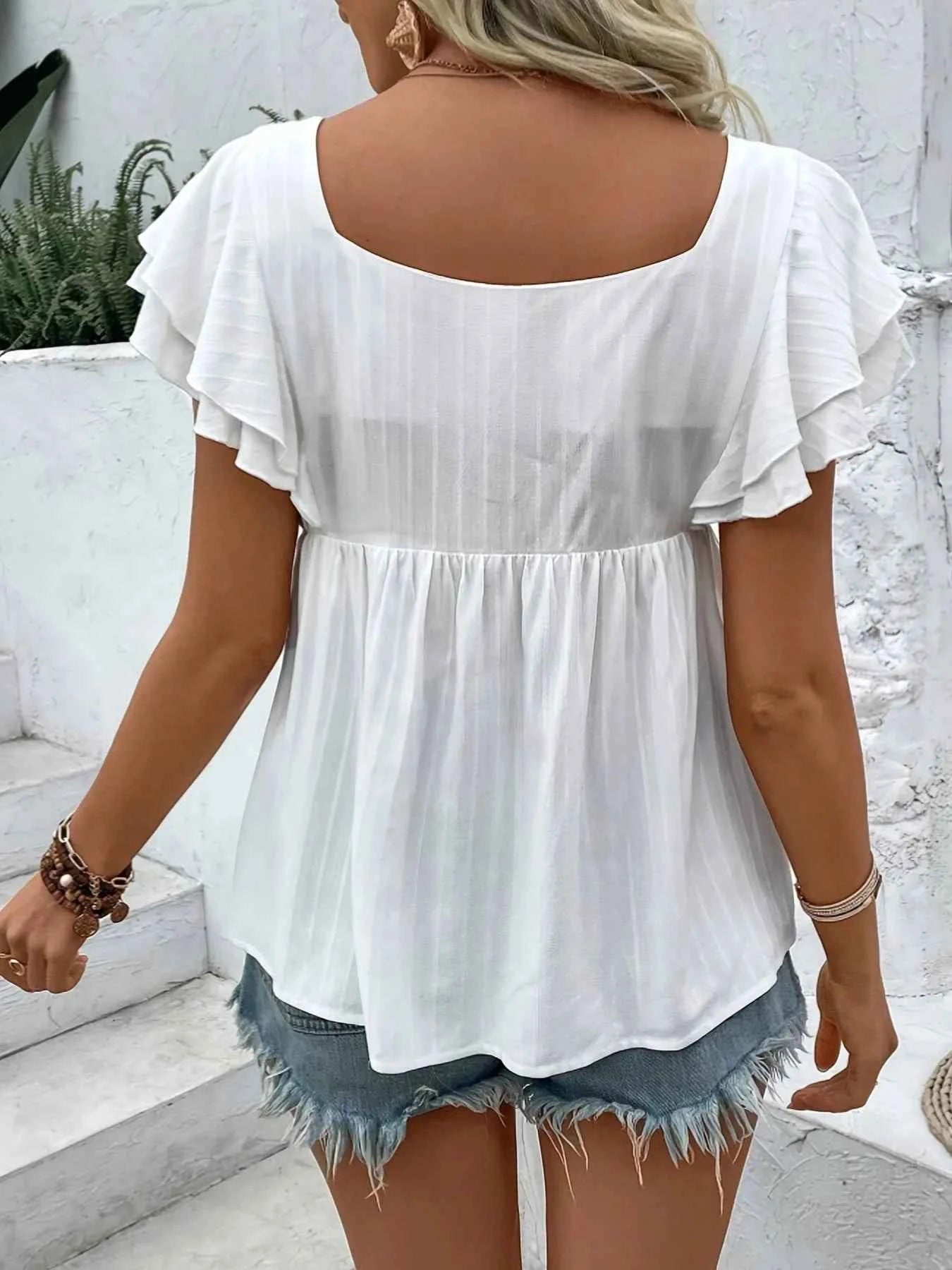 Embroidered Flutter Sleeve Blouse 6111bf2b25574654872fc1889b0ae85b-Max-Origin