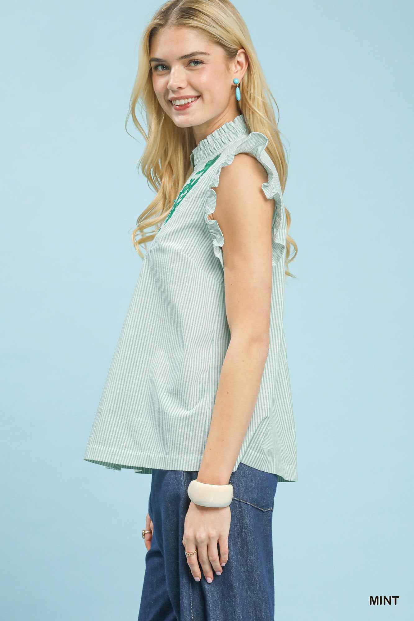 Umgee Embroidered Ruffle Sleeve Popover Top 61186527-2ffe-4510-9811-fee637577cd1-Max