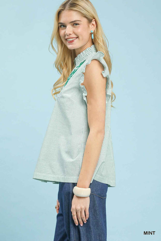 Umgee Embroidered Ruffle Sleeve Popover Top 61186527-2ffe-4510-9811-fee637577cd1-Max