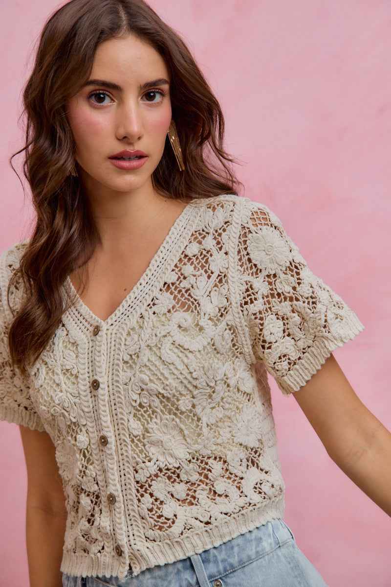 SO ME Floral Crochet Lace Button Down Cardigan 611bea1c810b46b7af7360718d6f8173-Max