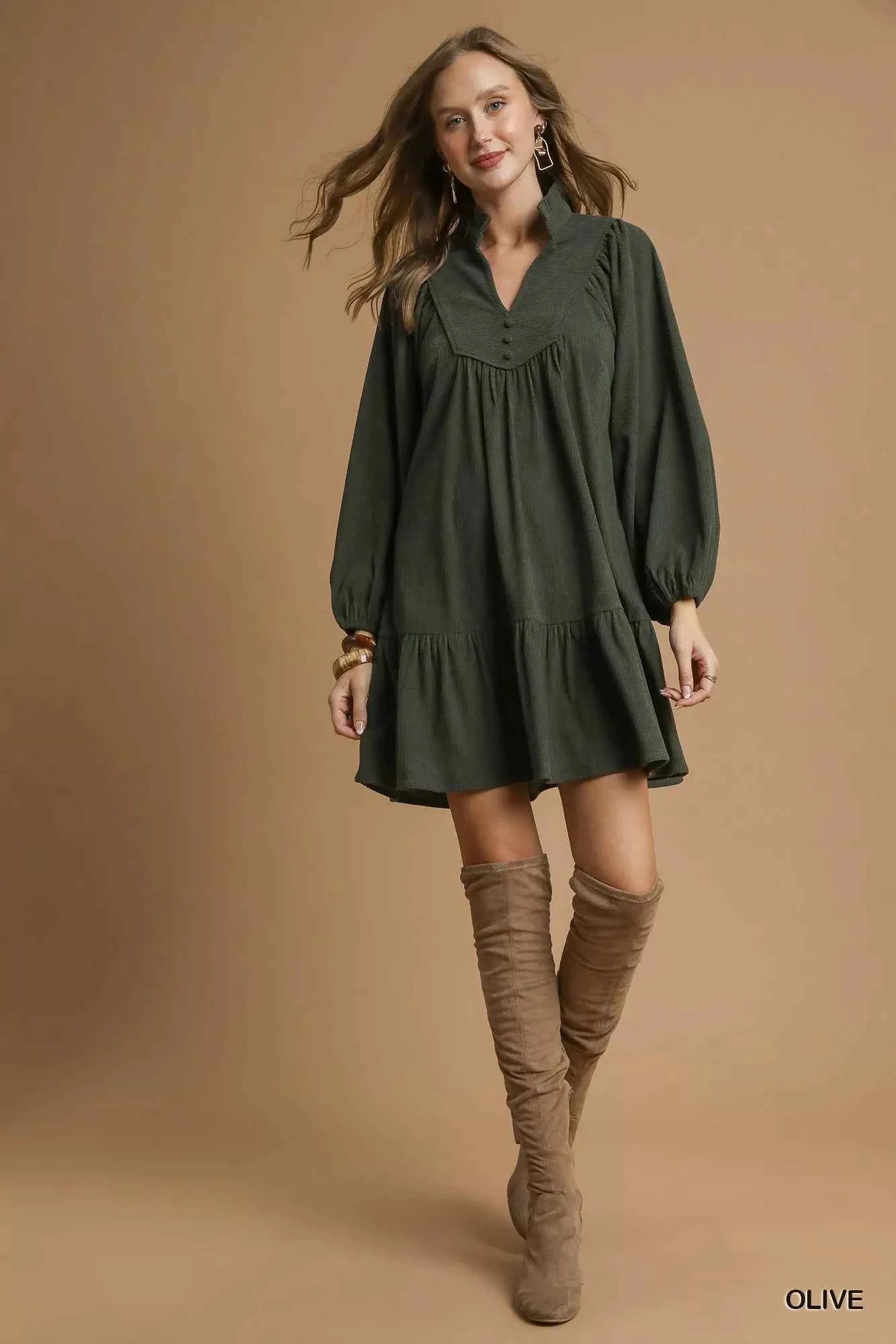 Umgee Corduroy Tiered Babydoll Dress 611c49f0-693d-492c-8a5a-b6b11aca7e58-Max-Origin