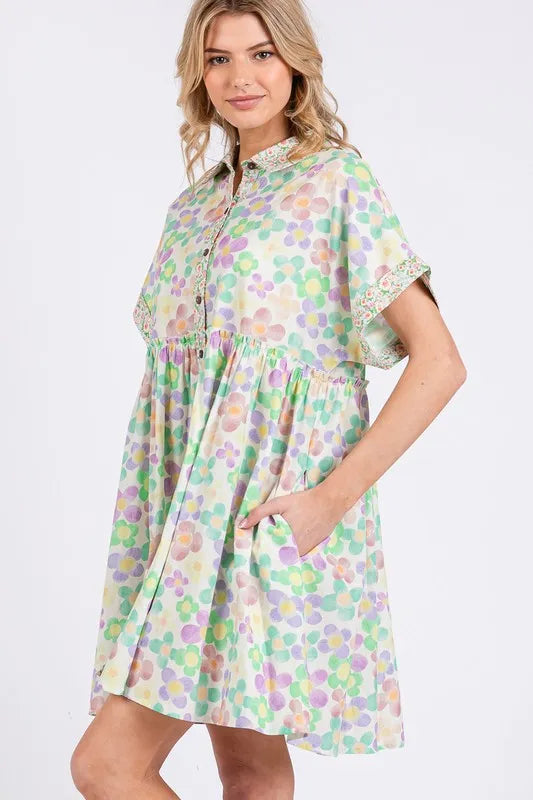 SAGE+FIG Floral Babydoll Short Sleeves Dress 611d75a6-a9ba-428d-9a59-97b6ca6f3401-Max