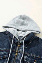 Fake Two-Piece Hooded Zip-Up Denim Jacket 6124a3828dc84b8d8073e3270b4f28da-Max
