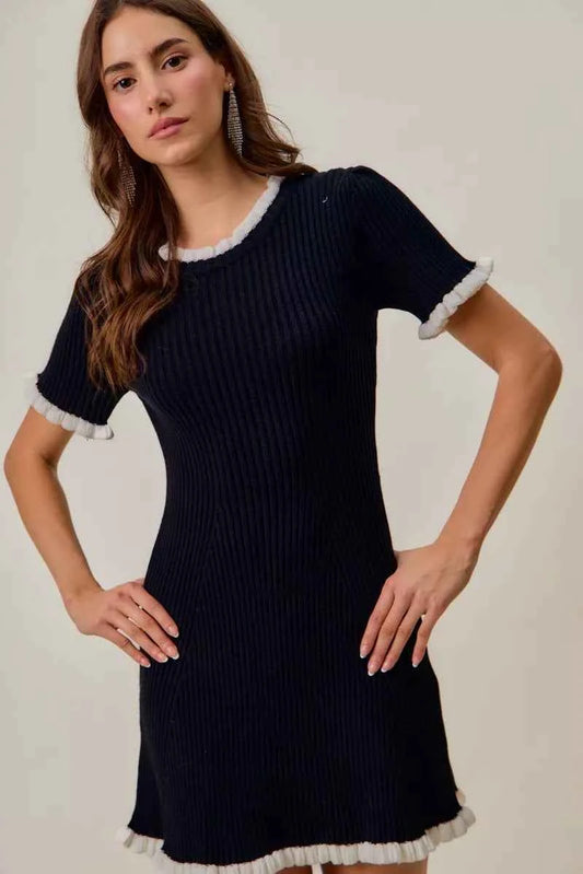 Contrast Ruffled Sweater Knit Mini Dress 6128c7ea7a7d439d90b103f9521d6d7e-Max-Origin