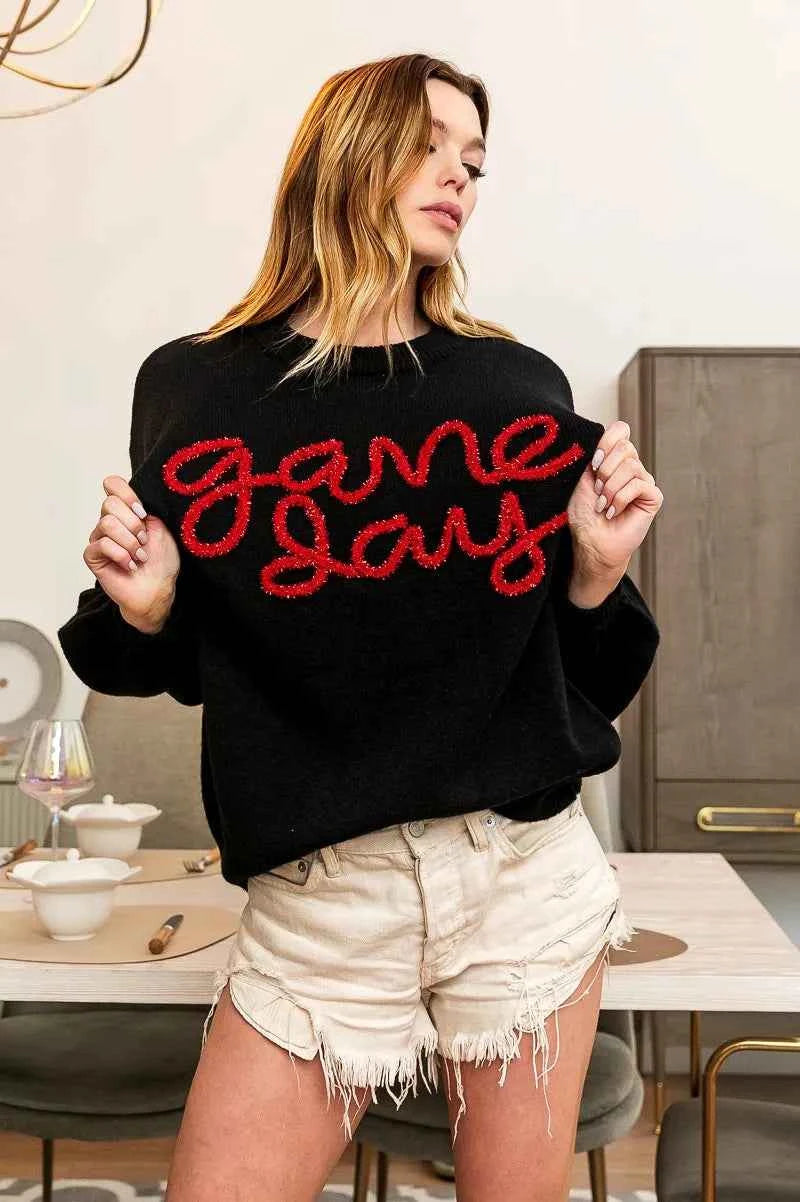 BiBi Game Day Metallic Letter Sweater 612b7511bdf043688b9b79e3b08425a6-Max-Origin