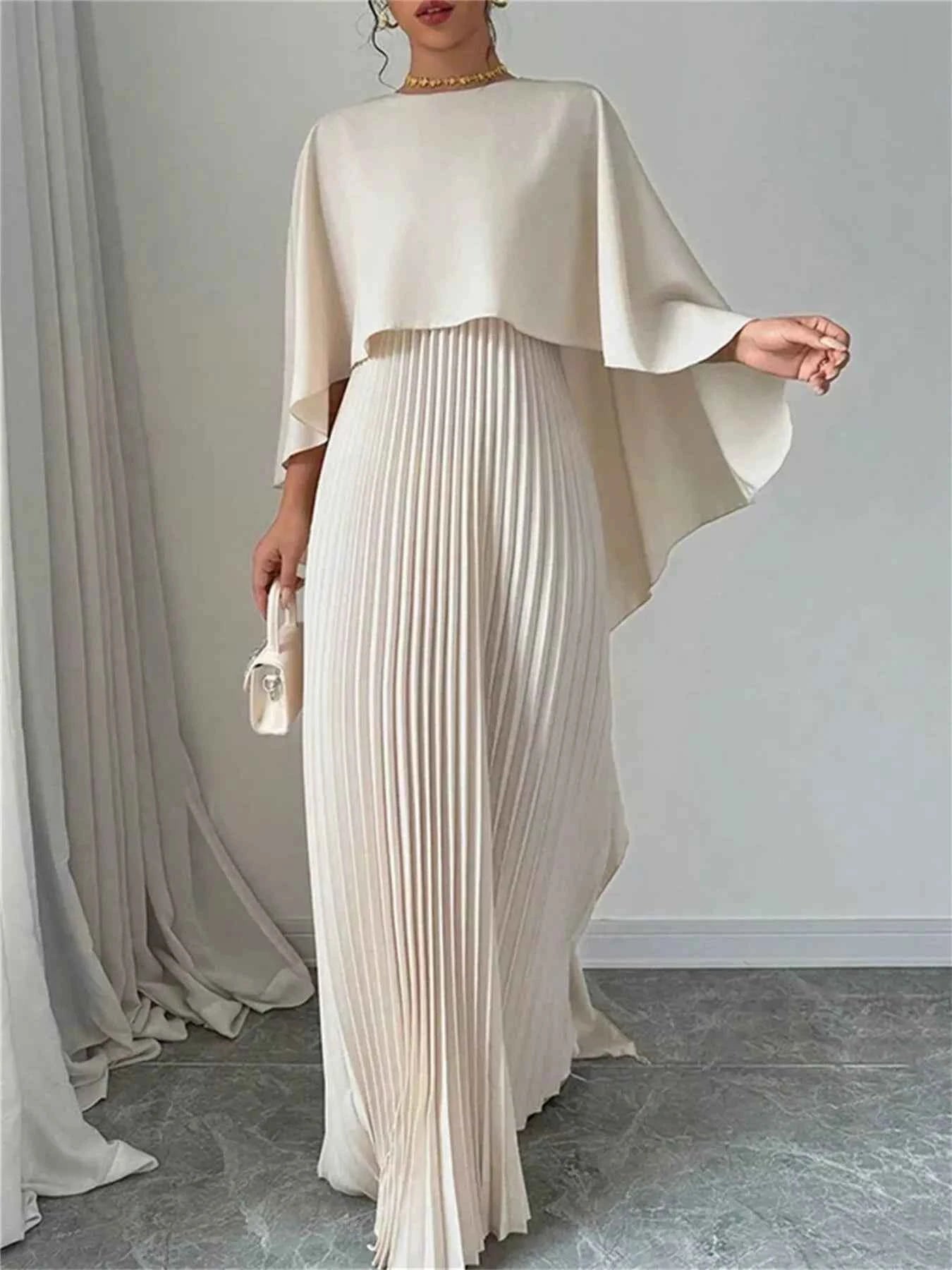 Cape Pleated Maxi Dress Creamy-white 613ca868763c4e7795257ff878f27aec-Max-Origin