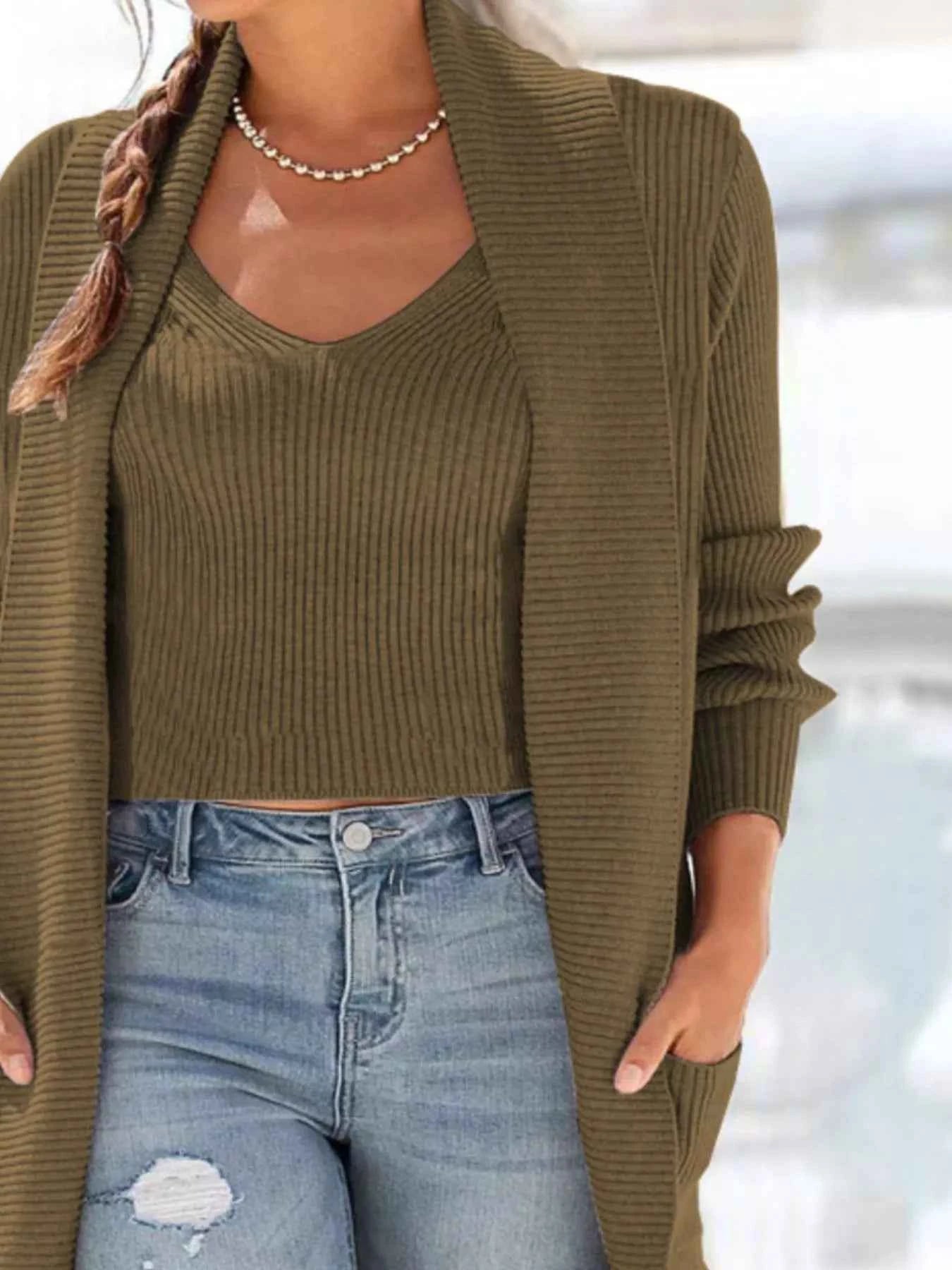 Full Size Ribbed Knit Tank and Cardigan Sweater Set Plus Size 613f101b-2ca0-426a-b59c-3356711e58be-Max-Origin