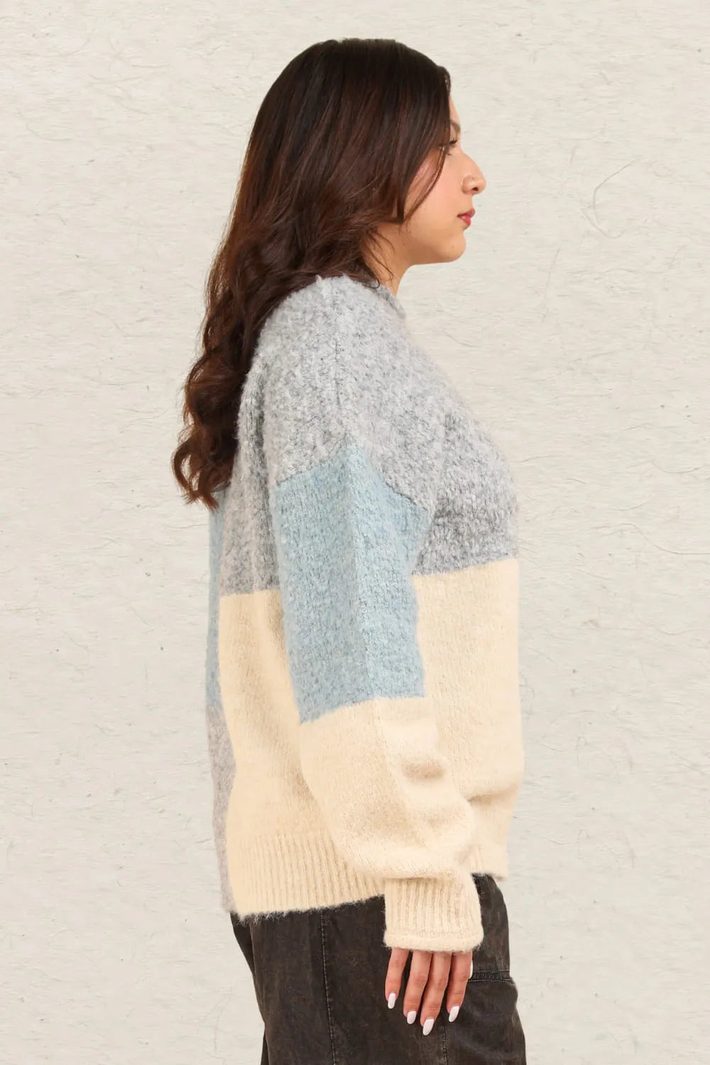 VERY J Color Block Mock Neck Drop Shoulder Sweater 61426178-bf43-41c2-91da-1b90187ae4a2-Max