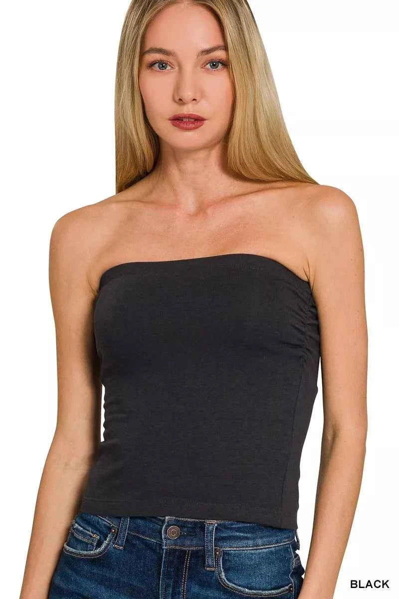 Zenana Cotton Tube Built-in Bra Top BLACK 6142d0bde1804d56853cf49fce1617c1-Max-Origin