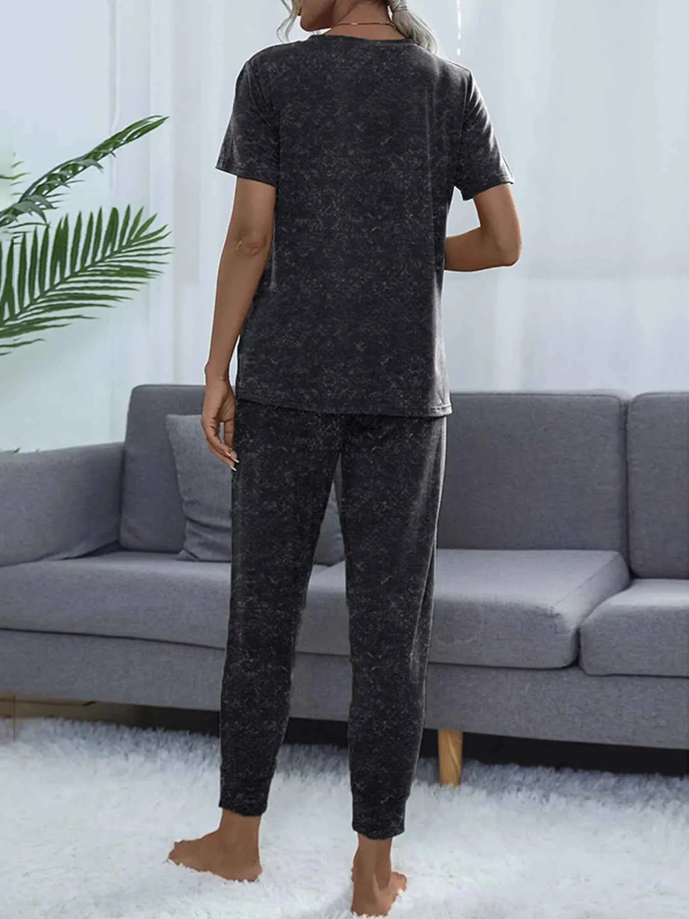 Round Neck Short Sleeve Top and Pants Lounge Set 6142e27fba0044b8ba7de9f41b830839-Max-Origin