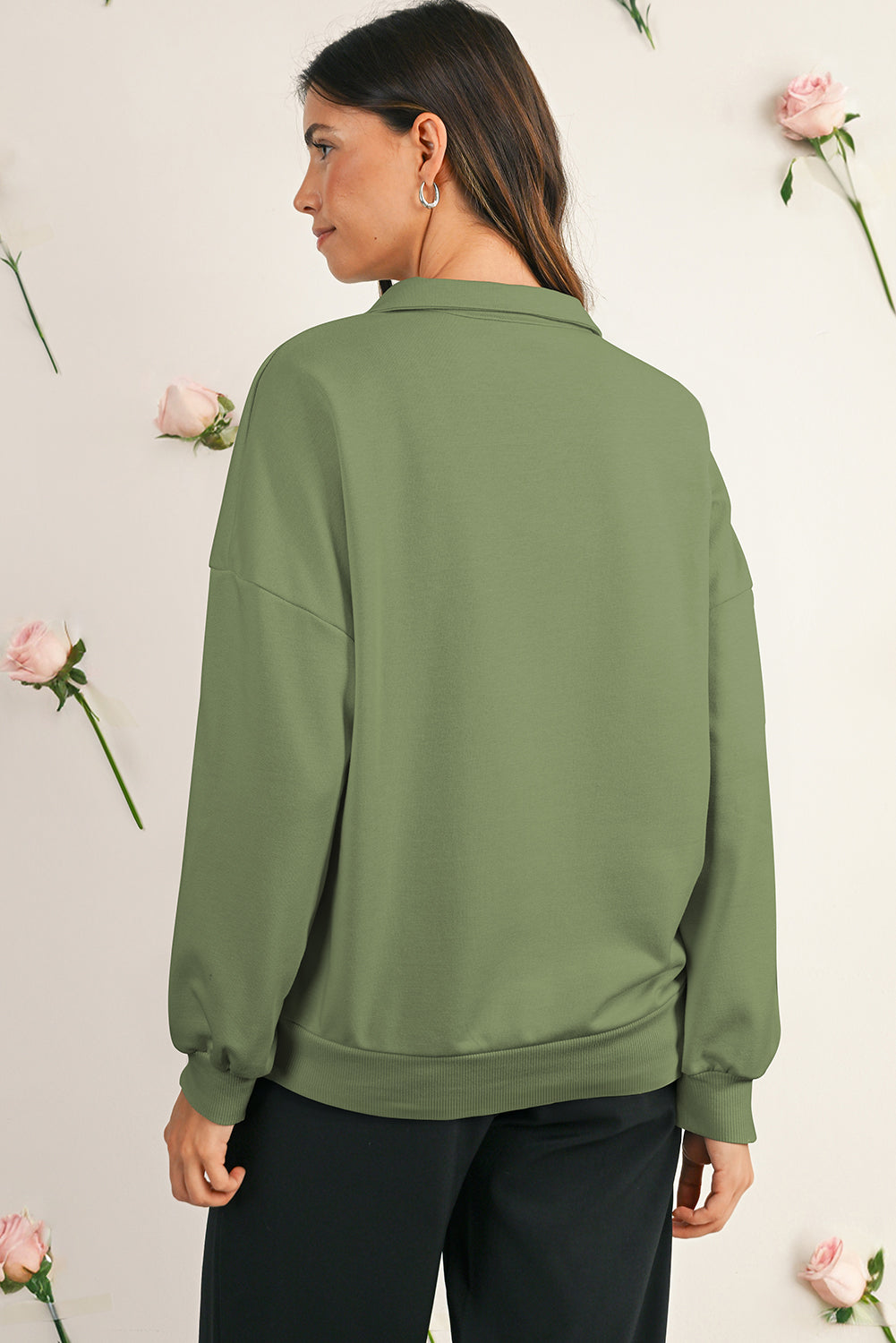 Sachet Pink Pop of Color Collared Patchwork Pullover Sweatshirt 614b0c2f898c9a1d