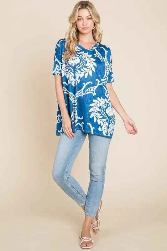 BOMBOM Printed Relaxed V-Neck Tunic Top 6161abd729f94903a73f028a35f48c5b-Max-Origin