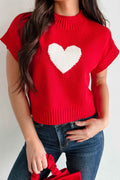 Fiery Red Valentine Heart Graphic Cropped Short Sleeve Sweater Fiery Red 52%Viscose+26%Polyester+22%Polyamide 61636a330cdc3744