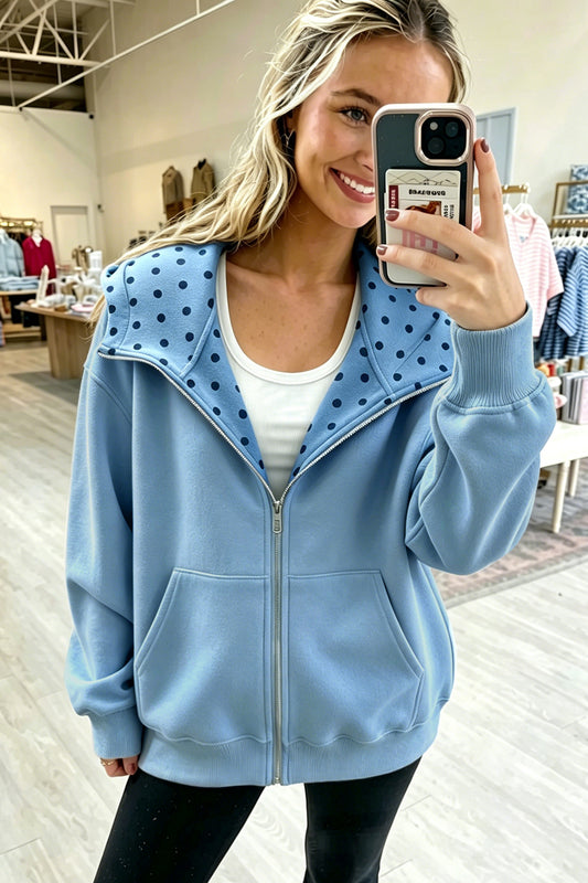 Beau Blue ka Dot Hooded Zip-Up Sweatshirt 6163d227309ce28b