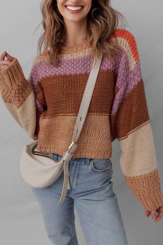 Colorblock Drop Shoulder Cropped Sweater 616ace78-3262-414d-b005-4837f2d0fb32