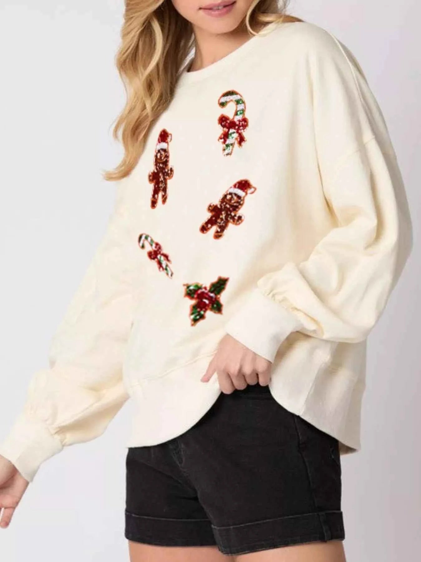 Christmas Holiday Sequined Gingerbread Sweatshirt 616d47f9-6288-4b51-bb7f-4b8b0613817b-Max-Origin
