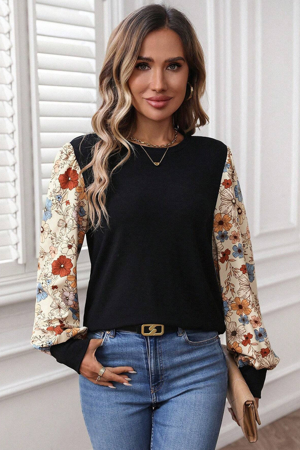 Khaki Leopard Puff Sleeve Patchwork Top 617978745ae6940c