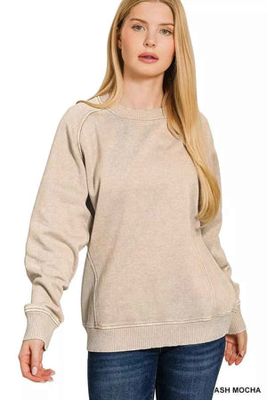 Acid Washed Fleece Sweatshirt with Side Rib ASH MOCHA 617d15d47d5a4f00beadd13be50ddc7f-Max-Origin