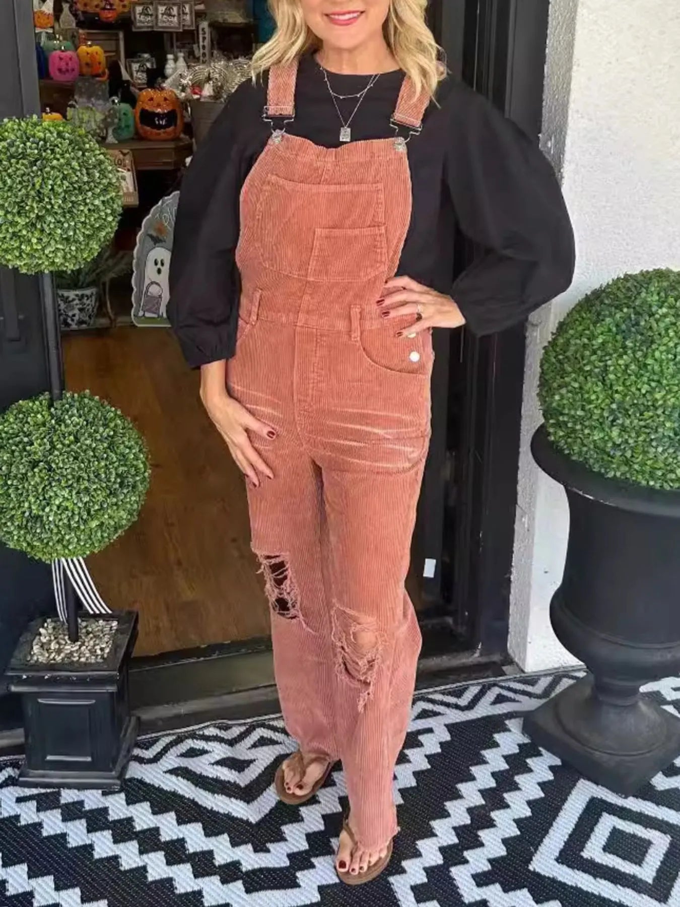 Distressed Wide Leg Corduroy Overalls Orange 617e117c-6f5c-49fc-ac6a-52a8dfbcf832-Max-Origin