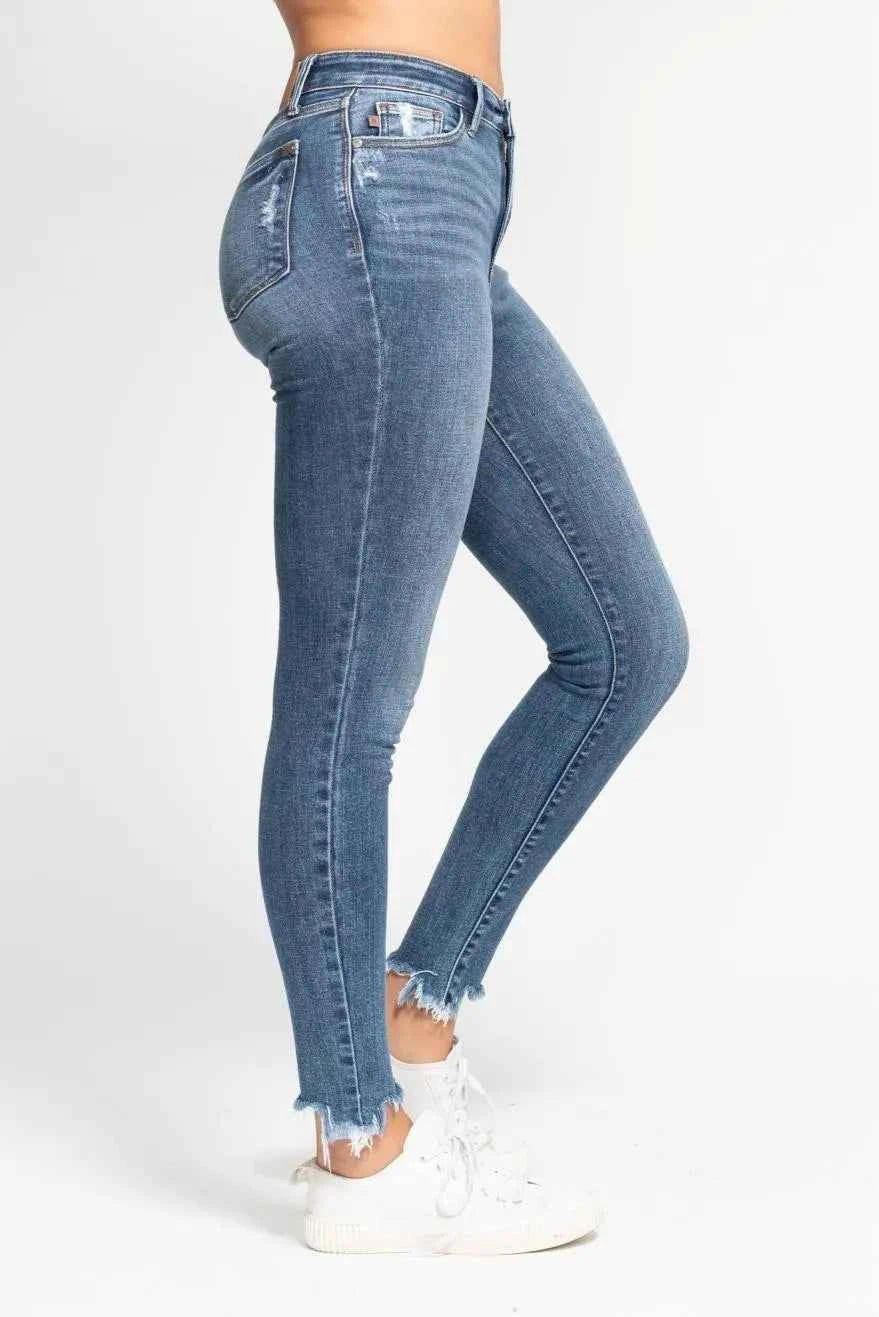 Judy Blue High Waist Skinny Jeans with Destroy & Shark Bit Hem 617e61bccb3d42c89bd4a647bd2203f7-Max-Origin