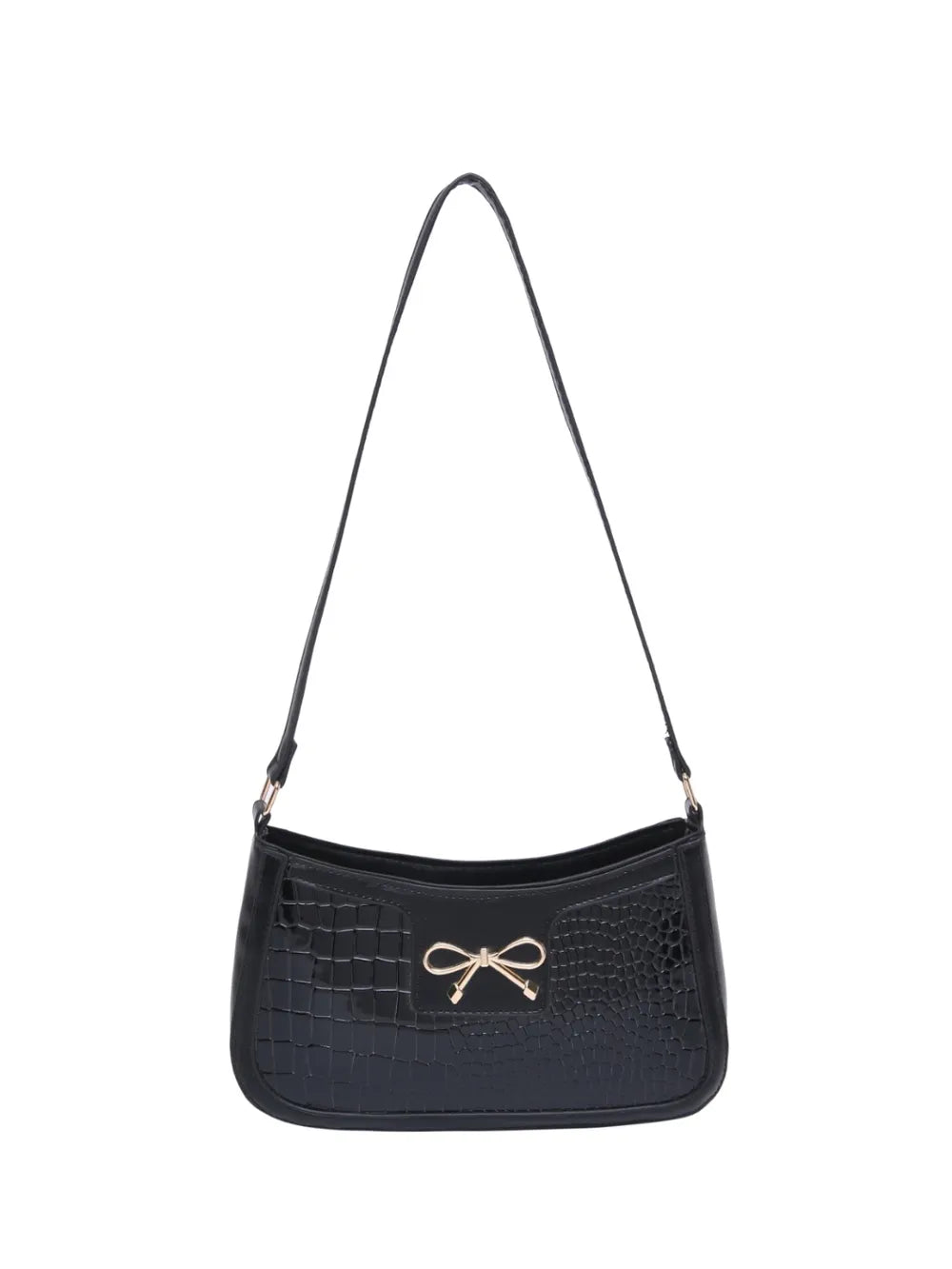 Crocodile Pattern Shoulder Bag with Bow Detail 61804060-91be-439d-ba5e-cb1d1be67403-Max
