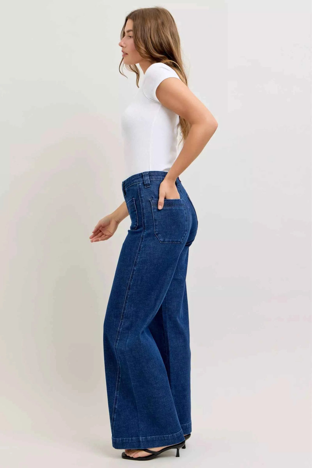 Judy Blue High-Waisted Retro Wide Jeans with Patch Pkts & Twisted Seams 618560ae-e50b-4072-899a-7f08b3aaeaf6-Max-Origin