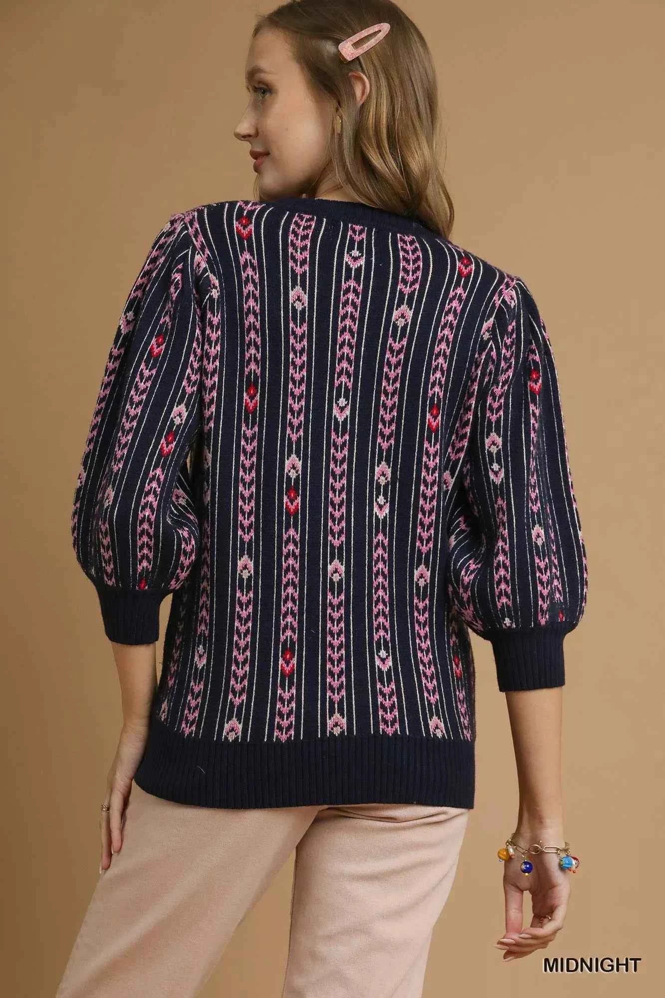 Umgee Jacquard Knit Puff Sleeve Sweater 618b1a22-a4f5-48ab-a634-70f5e3def6d1-Max-Origin