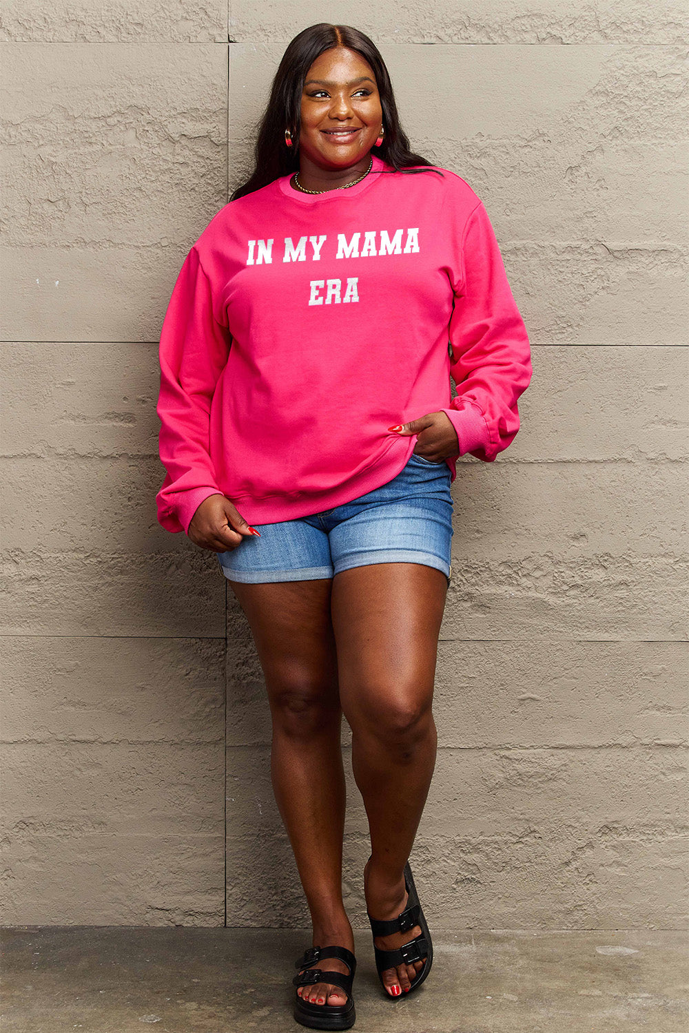 Simply Love Full Size IN MY MAMA EAR Graphic Sweatshirt 618b4a28601c4914b1344653ddab18e6-Max