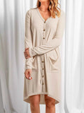 Casual Button-Down Long Sleeve Pocket Dress Cream 61916c46-4977-48dd-aa72-47771c869a91-Max-Origin