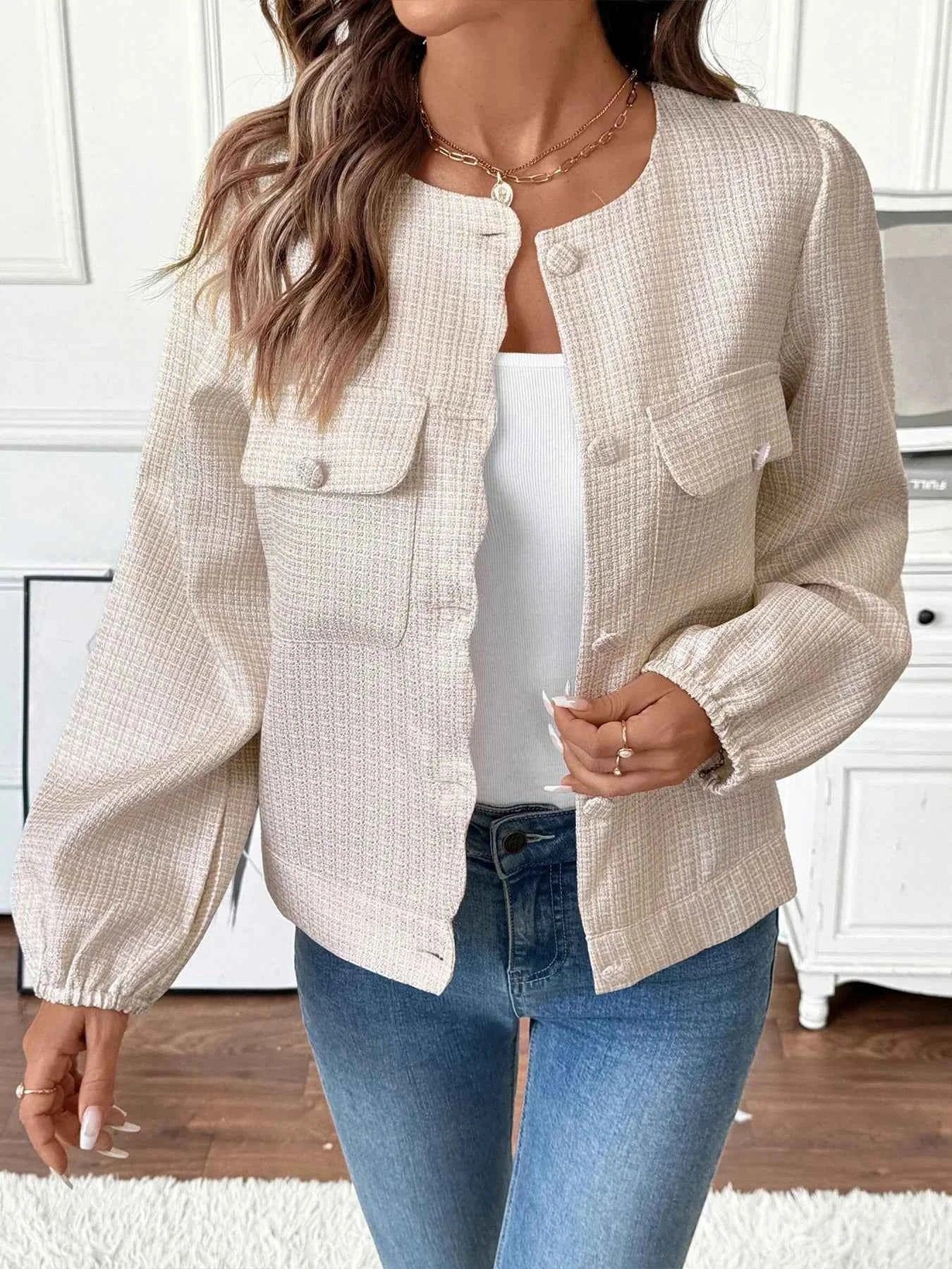 Button-Front Jacket with Pocket Details Apricot 61928893bce9424cb2056ce52d5f2d7d-Max-Origin