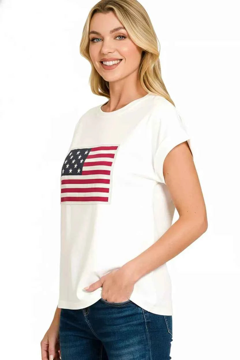 Zenana Full Size US Flag Round Neck Short Sleeve T-Shirt Plus Size 6194497a-6ecc-4751-82ff-52fbff4c2f36-Max-Origin