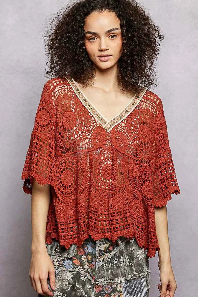 POL V-Neck Crochet Top with Scalloped Hem GINGER One Size 619644b6-ce26-4a63-b7b5-8299bafcd452-Max-Origin
