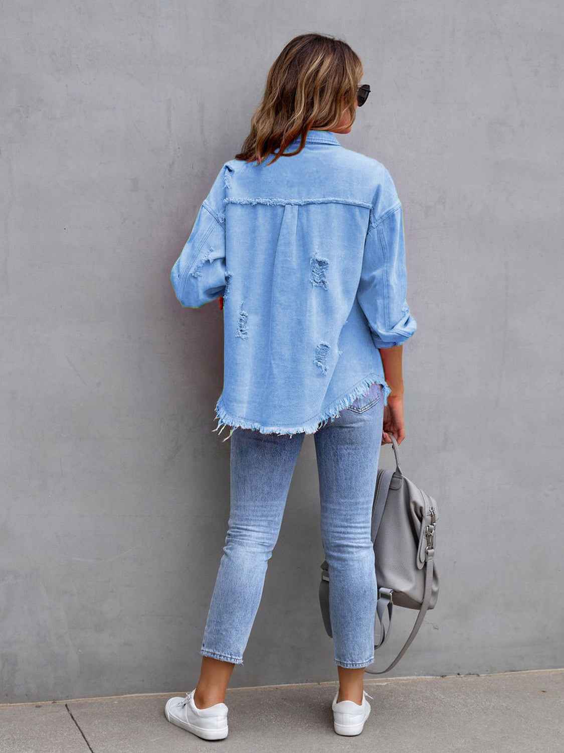 Distressed Drop Shoulder Denim Jacket 61a6afdb34ef4836b84841c574b838a4-Max