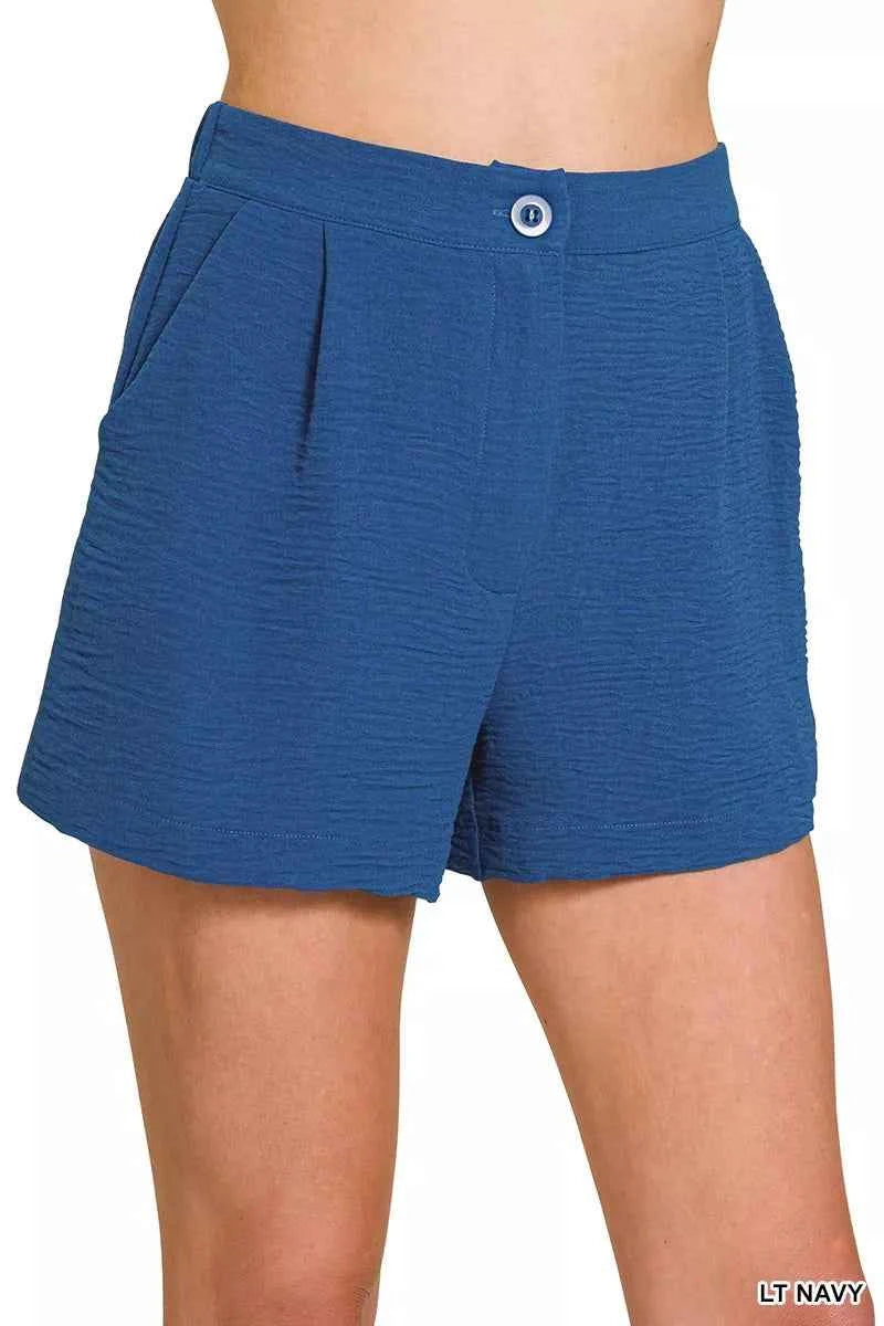 Zenana Woven Airflow Back Elastic Waist Shorts LT NAVY 61aefe99241a4159a666c2e2f8bd23d7-Max-Origin