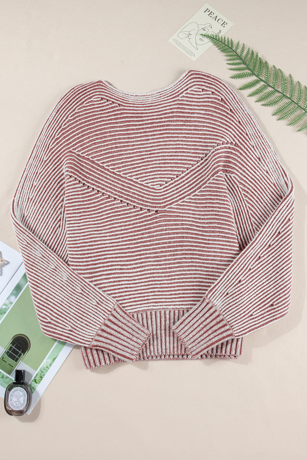 Black Striped Print Ribbed Knit Raglan Sleeve Baggy Sweater 61b34262305199d1